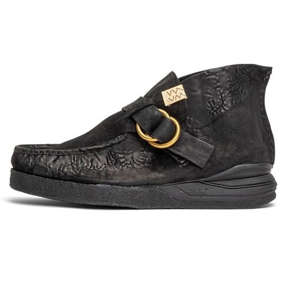 VISVIM Magoon Ring Moc Folk Men's Horse Leathe & Suede Ankle Boots Black Size 10
